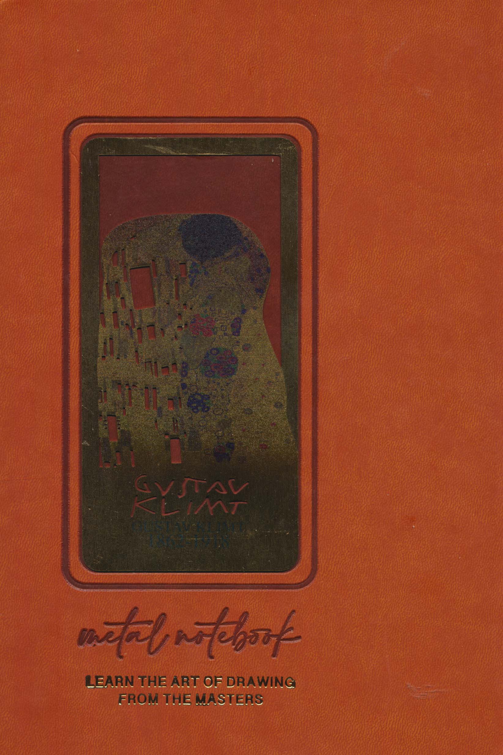 دفتر خط دار عسلی (طرح GUSTAV KLIMT،کد 309)،(چرم،لب طلایی،پلاکدار)