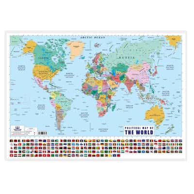 پوستر وایت بردی نقشه جهان انگلیسی (70*50)،(گلاسه،باجعبه)