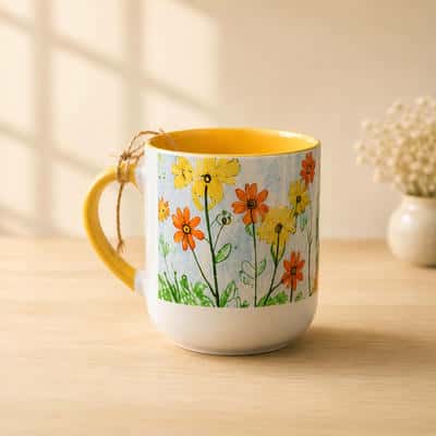 ماگ انحنادار طرح گل های آبرنگی 